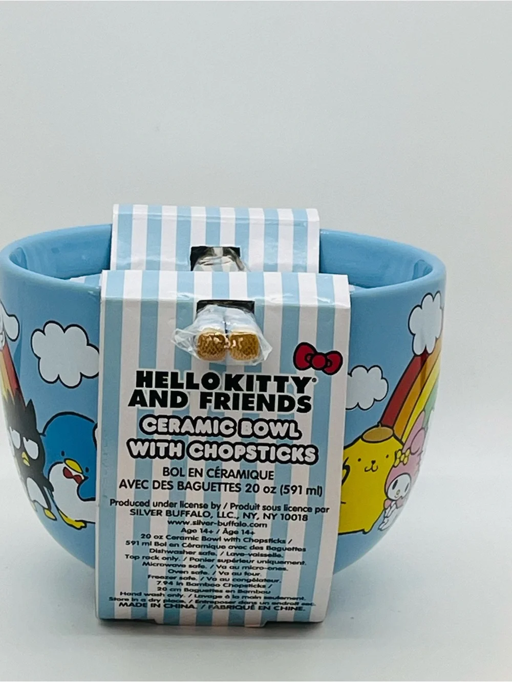 Sanrio Hello Kitty & Friends Ceramic Ramen Bowl With Matching Wooden Chopsticks